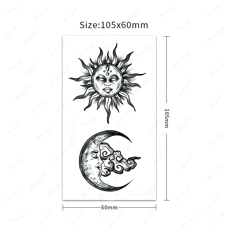 Adesivi per tatuaggi Sun Moon Element Cool Totem falso Tatto per donna uomo braccio mano Body Art impermeabile trucco temporaneo Tatoo