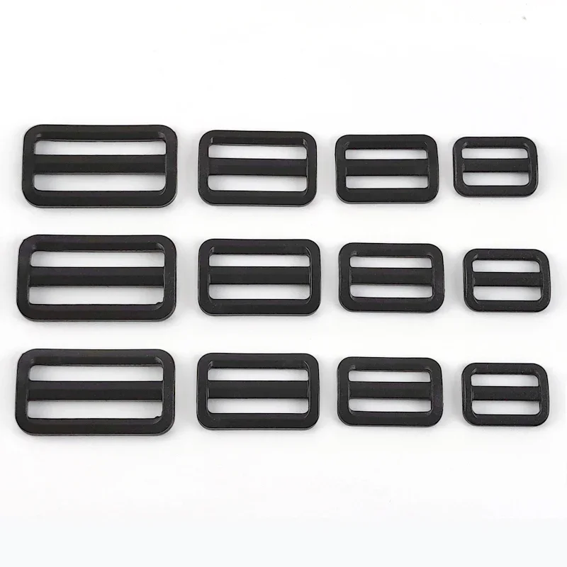 30/50/100Pcs Plastic Adjust Buckles 20-50mm Black Tri-Glide Slider Clasp Bag Strap Dog Collar Hook Webbing Belt Loop Accessories