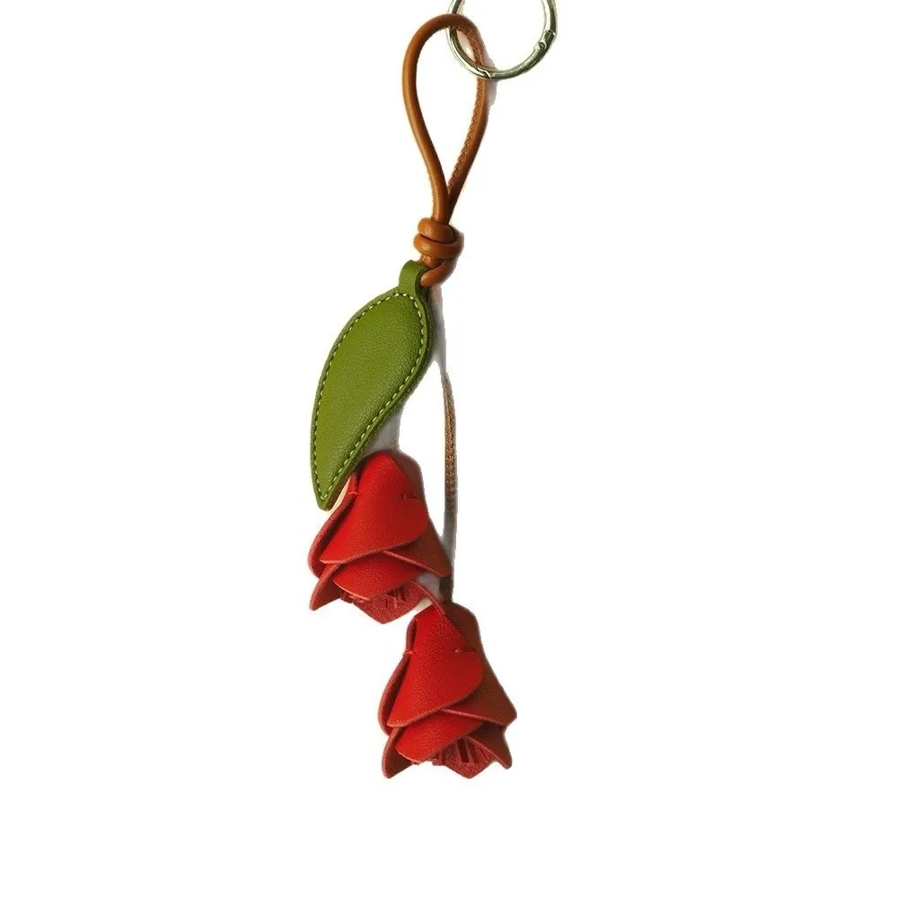 Creative Leather Tulip Bag Pendant Hanger Colorful Bag Charm Leaf Korean Style Pu Flower Keychain Car Keyring