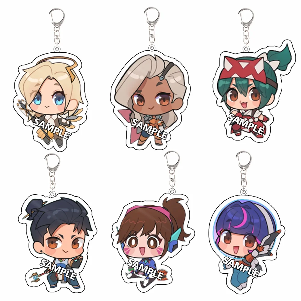 Porte-clés en acrylique pour le jeu Overwatch, personnages Mercy, Juno, Kiriko, Lifeweaver, Sombra, accessoires de sac à dos, cadeau de festival exquis