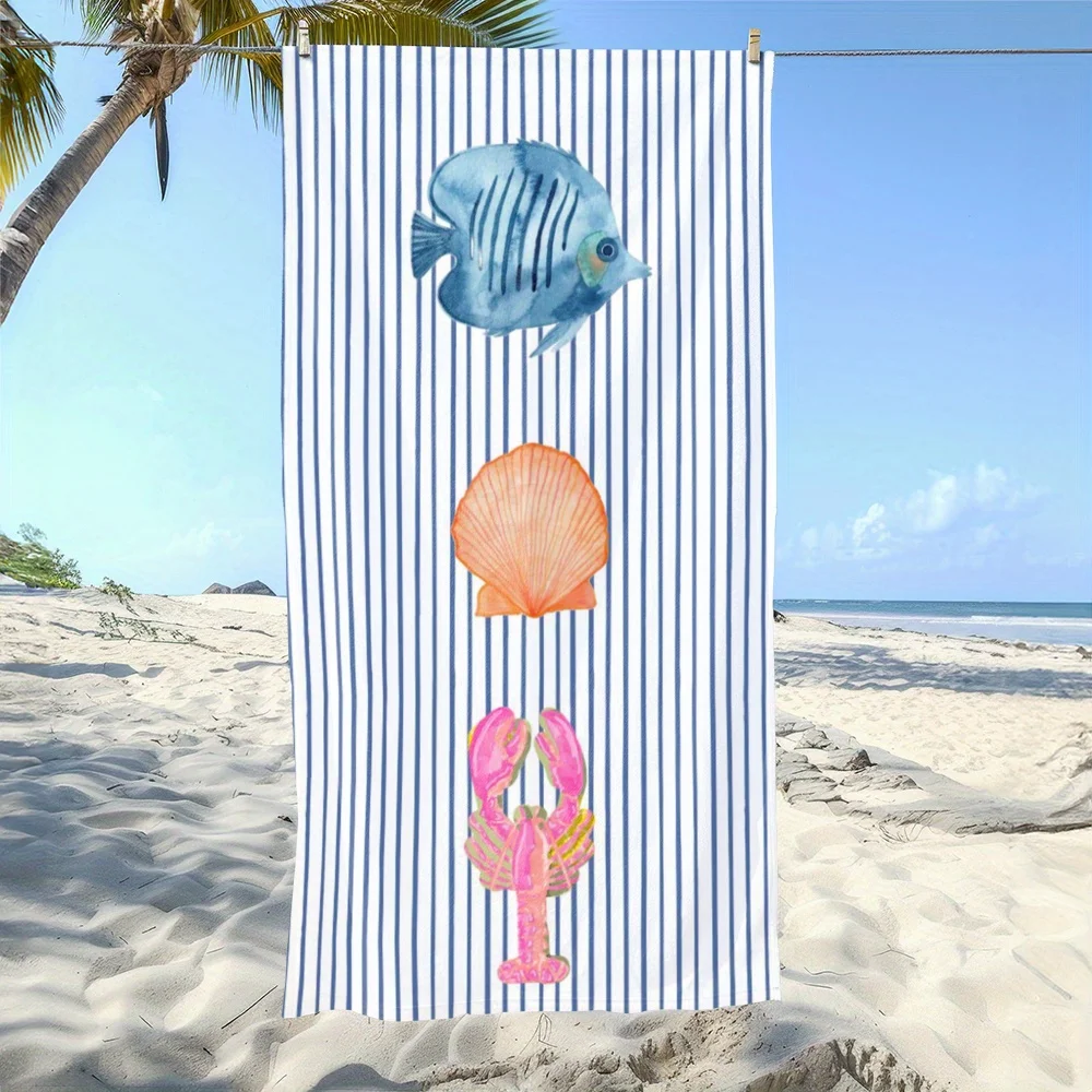 Coastal Marine Life Striped Beach Towel Patterned Sunscreen And Windproof Suitable For Swimming Pool Camping Travel Blanket