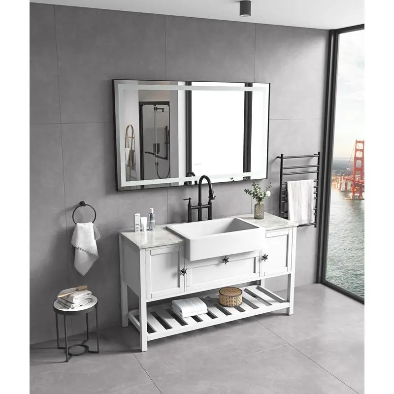 

72" W x 36" H Black Framed LED Bathroom Vanity Mirror with 3 Color Lights, Smart Lighted Wall Mirror for Modern Bathrooms