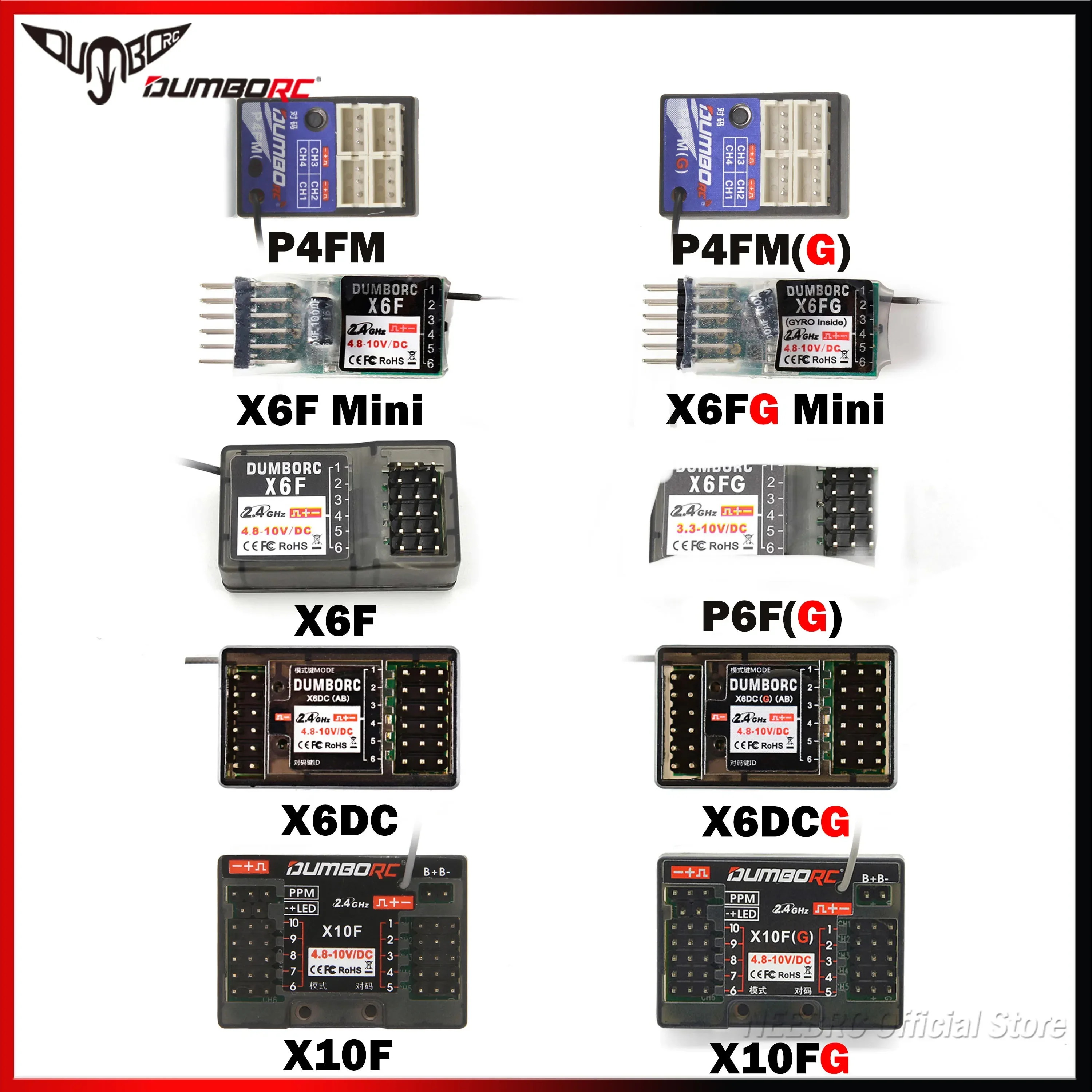 DUMBORC 4/6/10CH X10FG X6DCG P6FG X6F Mini P4FMG 2.4G Гироскопический приемник для передатчика X6 X4 Пульт дистанционного управления RC Автомобиль Лодка X4FMG X6FG