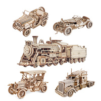 Robotime Rokr Classic Car 3D Wooden Puzzle Train Army Jeep Heavy Truck Vintage Car 1:15 Scale Model Building Kits for Kids