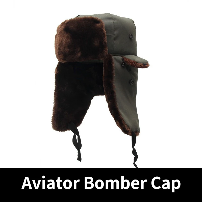 Women Plush Lined Nylon Russian Ushanka Bomber Fur Ear Flaps Casual Aviator Trapper Hat for Winter