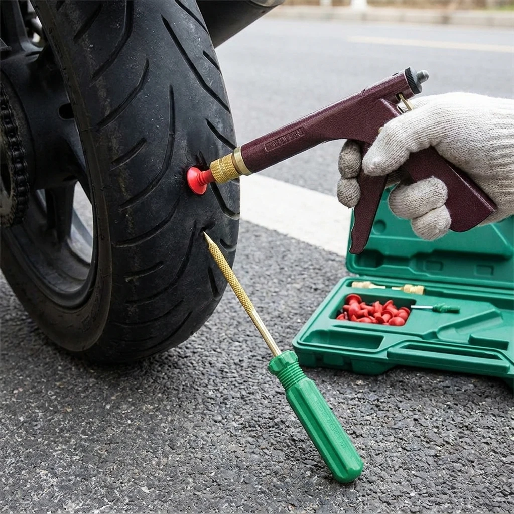 Kit di riparazione pneumatici senza camera d'aria, strumento per la riparazione di pneumatici, adatto per auto, moto e biciclette.
