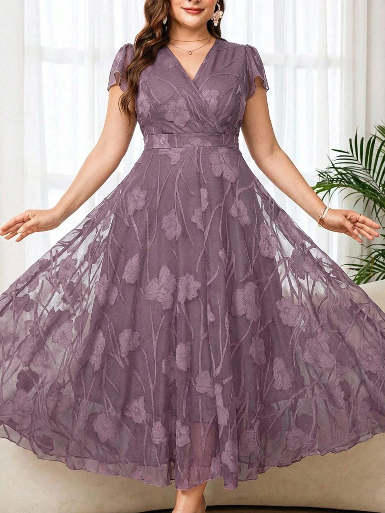 

Elegant Floral Print Wrap Dress For Women Plus Size Floor Length Summer