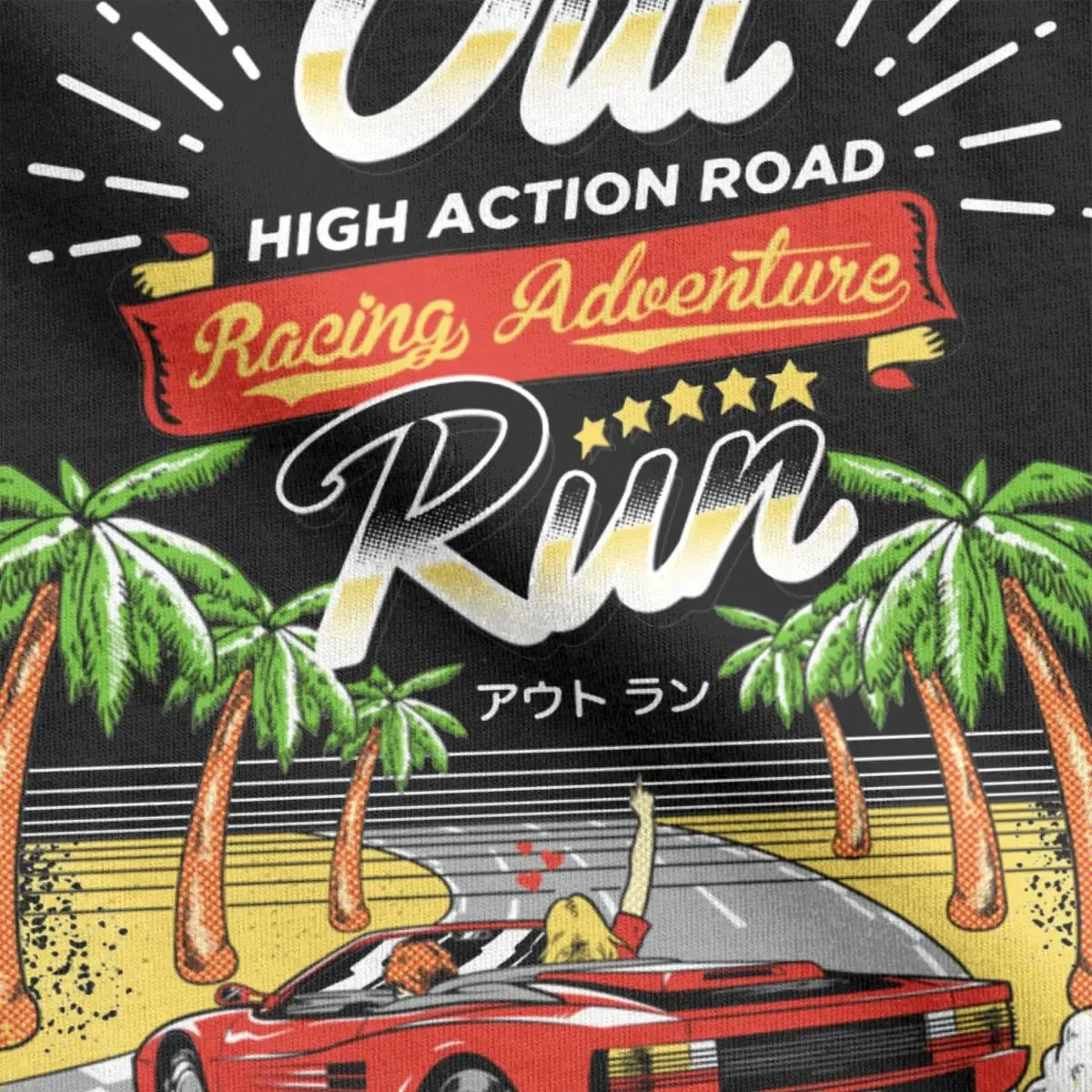 Racing Adventure T Shirt for Men Women Pure Cotton T-Shirts Crewneck Out Run 80s Retro Arcade Game Tees Short Sleeve Tops Summer