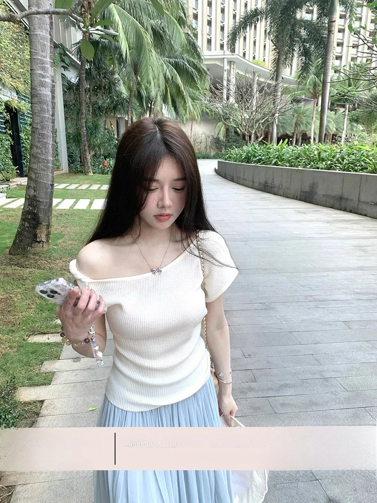 

Lightweight Wool Knit Top ort Sve Summer T-irt Women's Eleven Girl's Signature Private 2-Way Wfle Pattern Knitwear