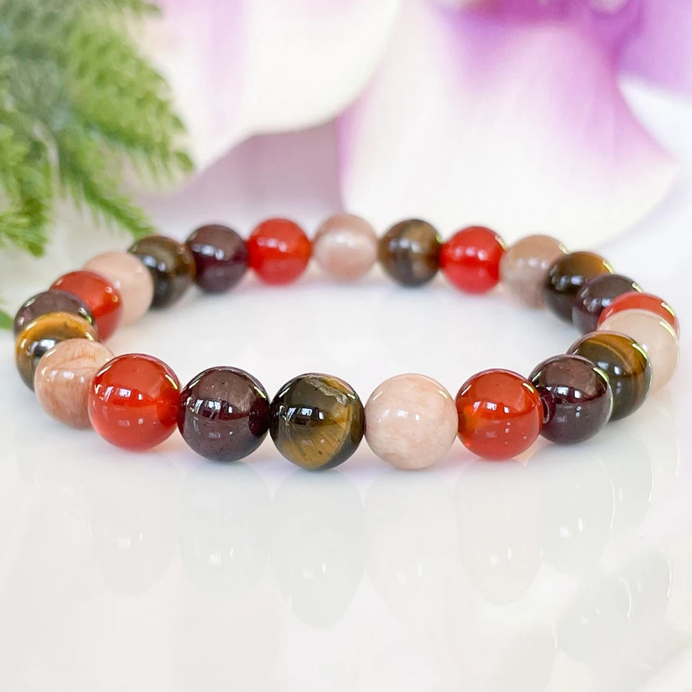 MG1488 Leo Zodiac Gemstone Bracelet Tigers Eye Sunstone Garnet Carnelian Healing Crystals Jewelry August Birthstone Leo Gifts