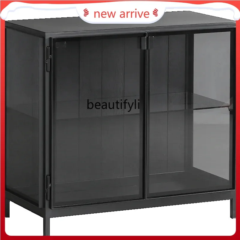 D2520 Modern Minimalist Nordic Italian Minimalist Style Designer Model Black Glass Entrance Side Cabinet