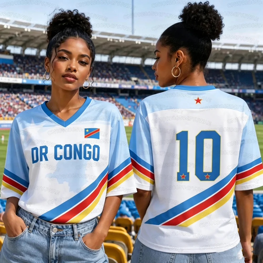 Sommer Damen Herren DR Kongo Print V-Ausschnitt Kurzarm T-Shirt Grafik-Tee Trikots Übergröße Sport T-Shirt