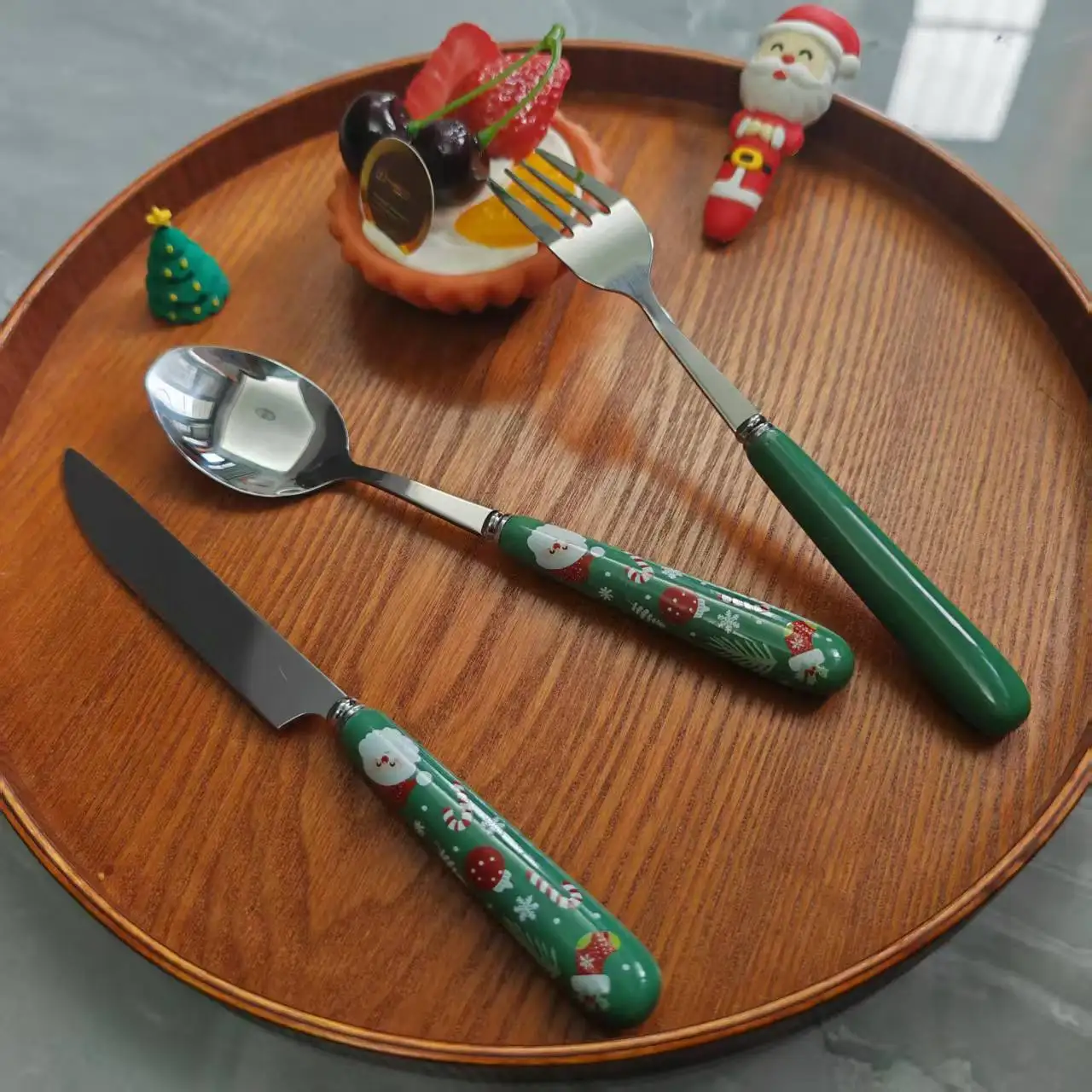 6PCS/3PCS/1PCS Christmas Cartoon Ceramic-Handle Stainless Steel Steak Knife Spoon Fork Set - Santa Snowman, Cute Portable, Xmas