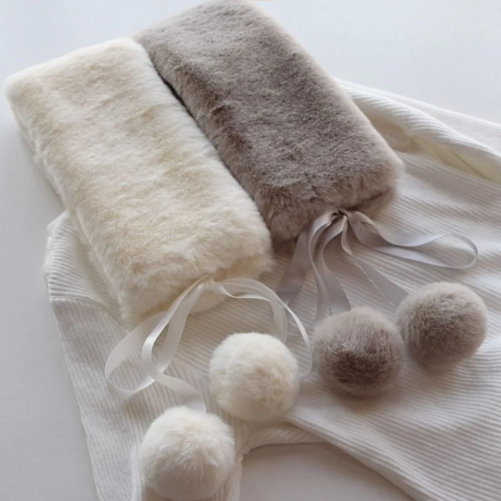 Kawaii Thickened Imitation Fur Rabbit Scarf Warm Hairball Plush Neckerchief Tie Rope Soft Scarf Women