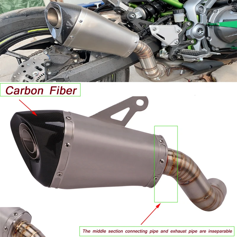 For Kawasaki Z900 Until 2019 Motorcycle Middle Pipe Exhaust Vent Pipe DB Killer Stainless Steel Carbon Fiber Silencer Muffle Set