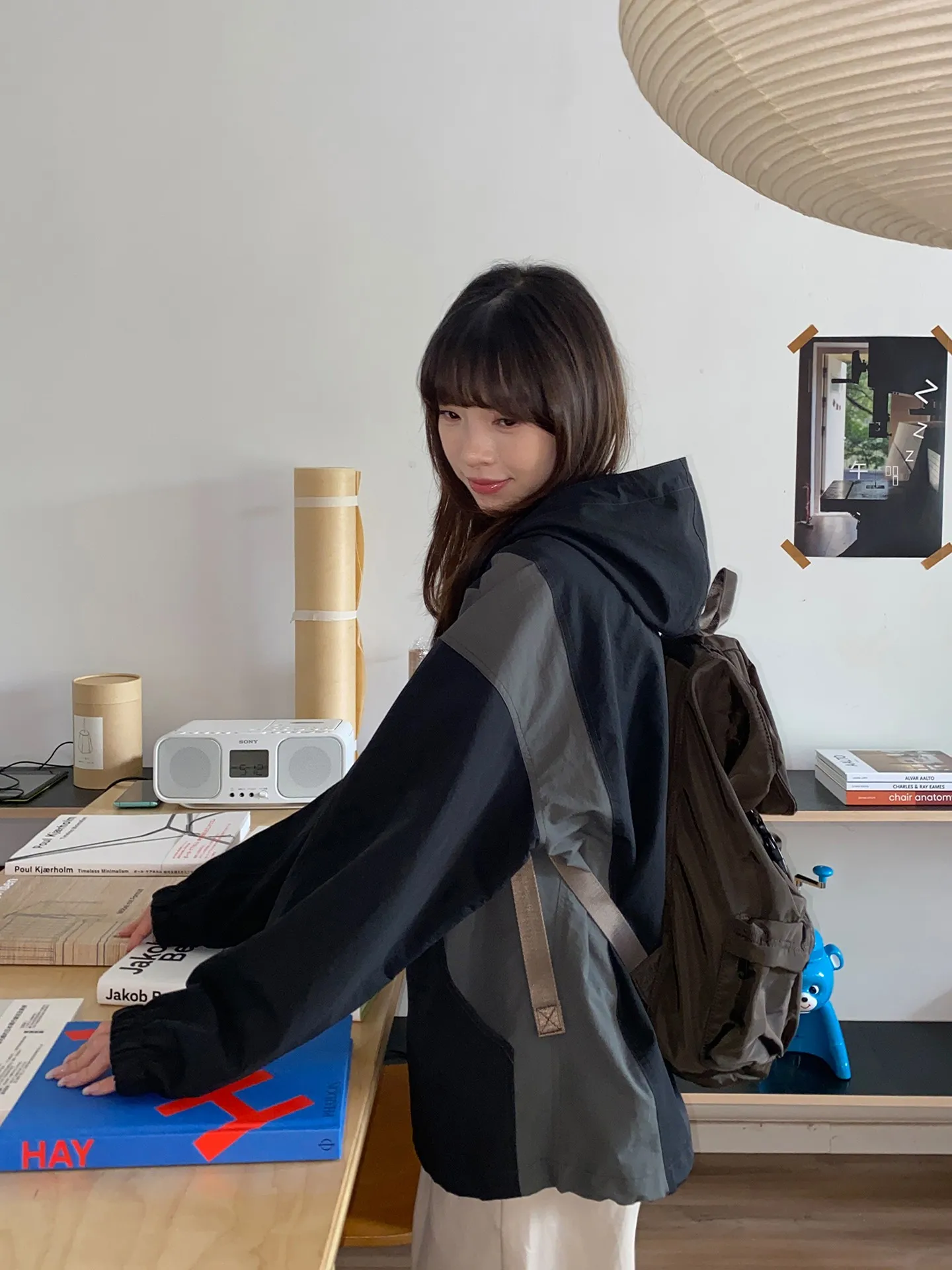 

Milk Rabbit Pl Women's Jaet Hooded Contrast Color Splicing Windbreaker Casual Sle Cotton Blend Long Sve Coat