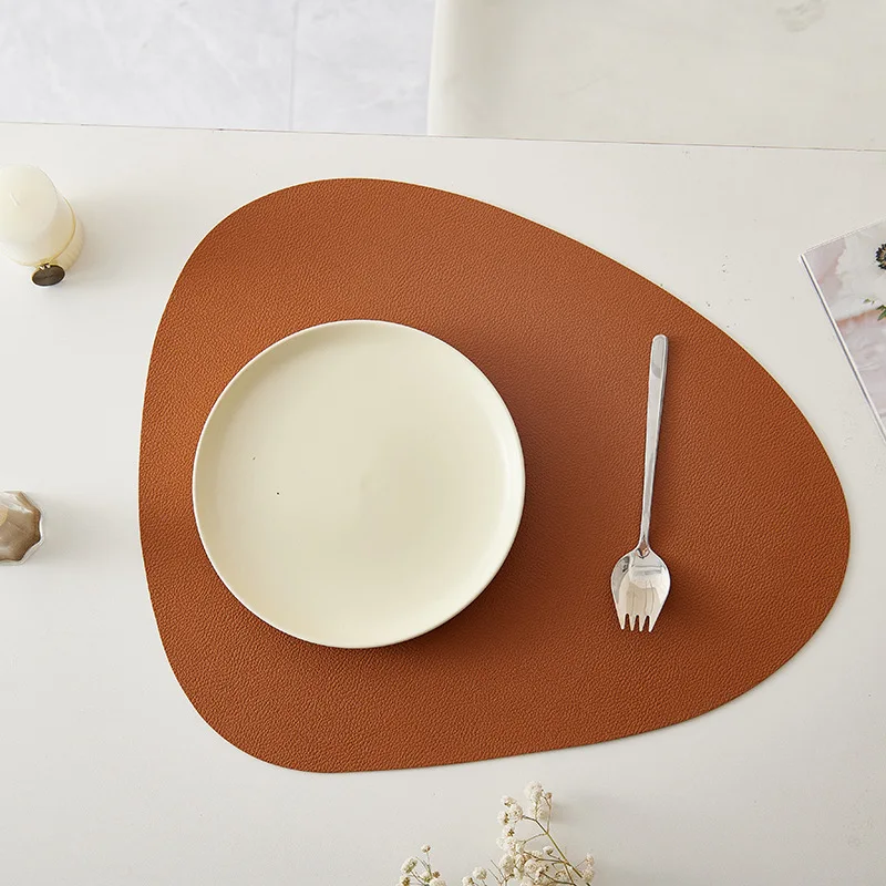 Luxury Bicolor Leather Placemat Waterproof Oil-Proof Heat-Resistant Triangle Oval Table Mats Home Dining Bowl Cup Protection