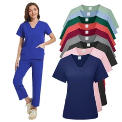 Uniformes de Spa de alta calidad Unisex, ropa de trabajo con cuello en V para salón de belleza, accesorios médicos, conjunto de exfoliantes farmacéutico, Tops quirúrgicos, Pantalones