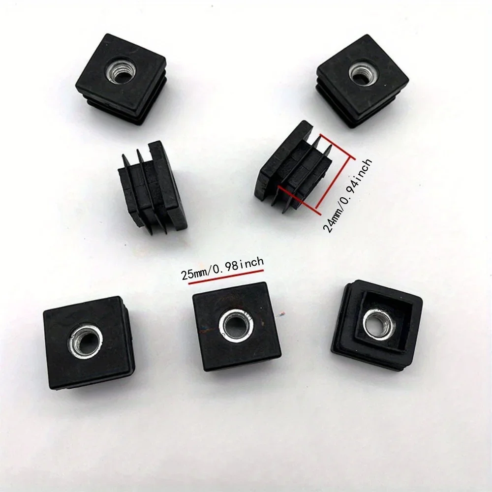 Inserts for Square Tubes with M8*25 Thread Square Black Adjustable Plastic Plug Caster Insert Chair End Caps Furniture Leg Plug