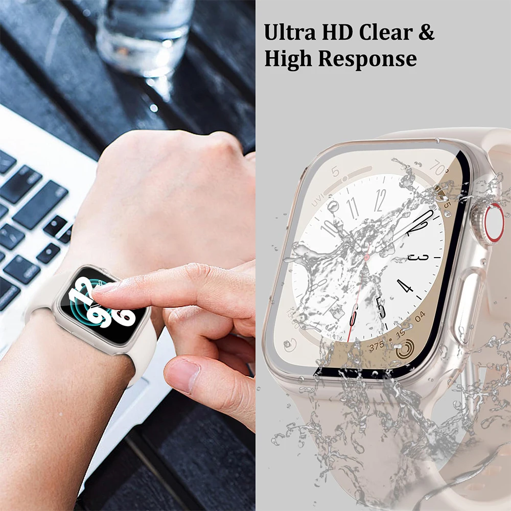 Cristal y cubierta para funda de Apple Watch, Protector de pantalla para iWatch series 9, 8, 7, 6, 5, 4, 3 SE, 45mm, 41mm, 44mm, 42mm, accesorios para apple Watch