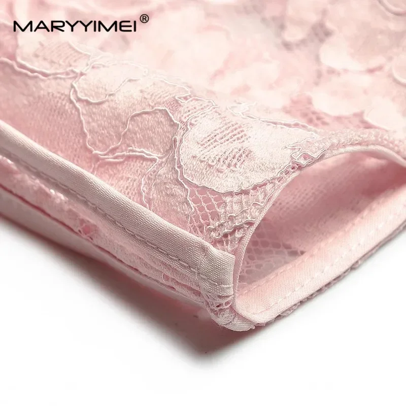 فستان نسائي موضة ربيع الخريف من MARYYIMEI بياقة مكشكشة وأكمام مضيئة فساتين دانتيل مخططة