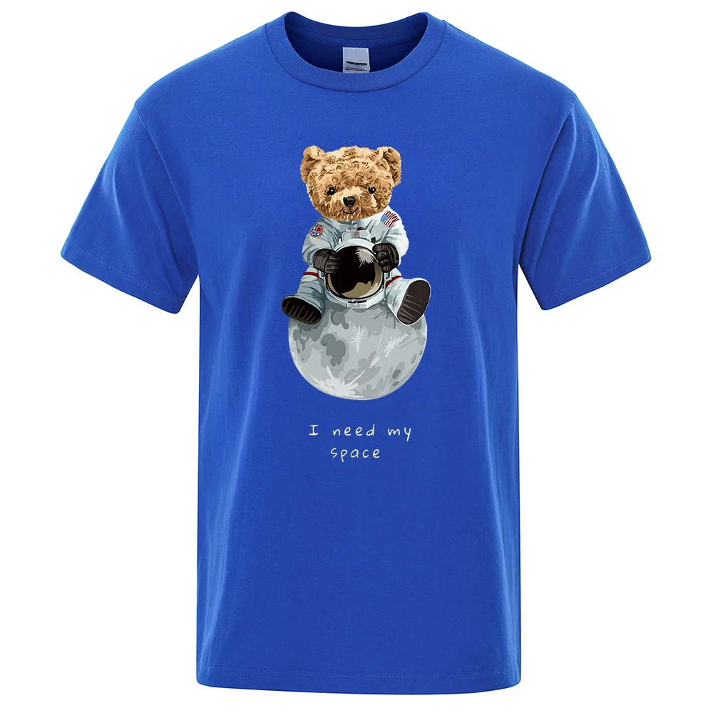 Ted Bear Imitates American Astronaut Mens T-Shirts Loose T-Shirts Cotton Breathable T-Shirt Oversized Tops Quality Brand Tops