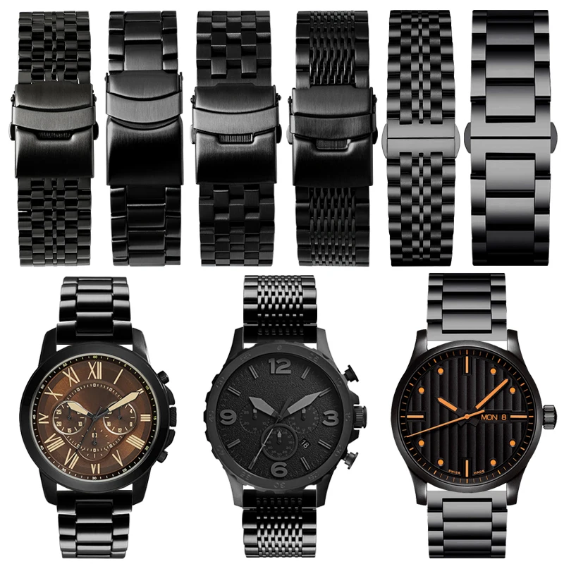 

For Mido Citizen BM8475 Seiko Casio black Stainless steel Watch strap Black 20 22 24mm Refined steel Folding buckle Watchband