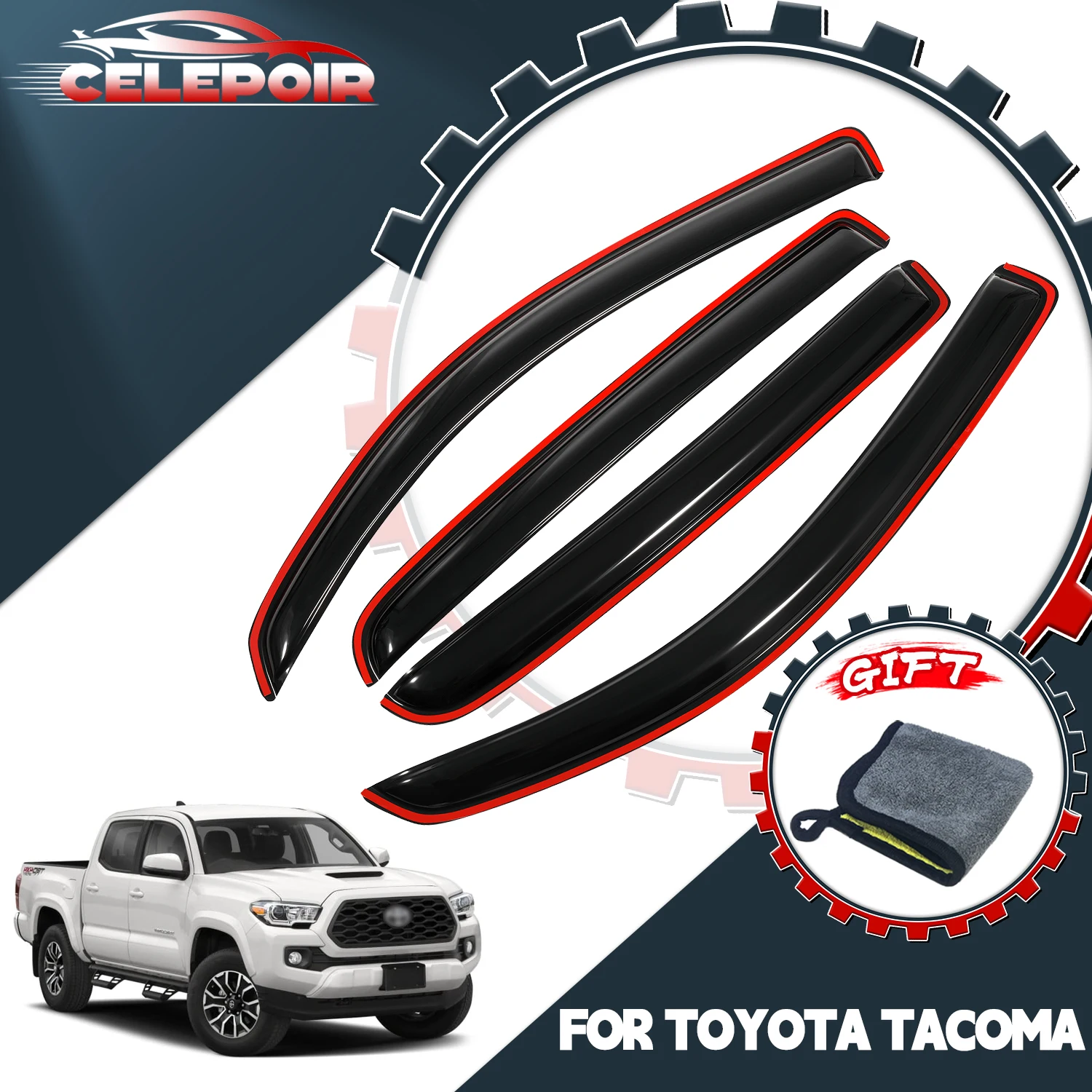 

In Channel Window Vent Visor Rain Guards for 2016-2023 Toyota Tacoma Double Cab