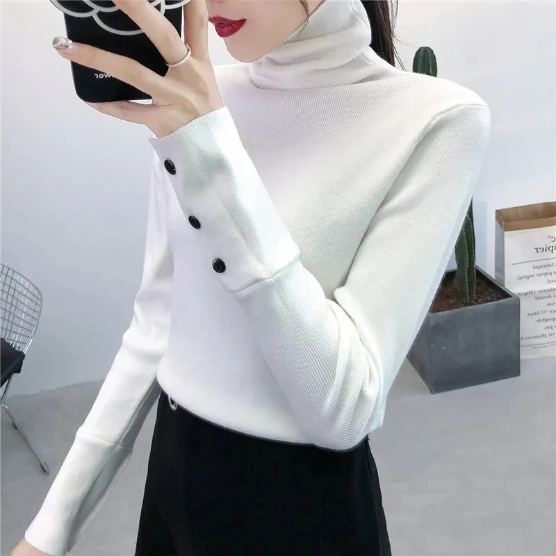 Knitting Pullover Sweater Women Solid Basic Top Turtlneck Sweater Long Sleeve Casual Slim Pullover Korean Fashion Simple Clothes