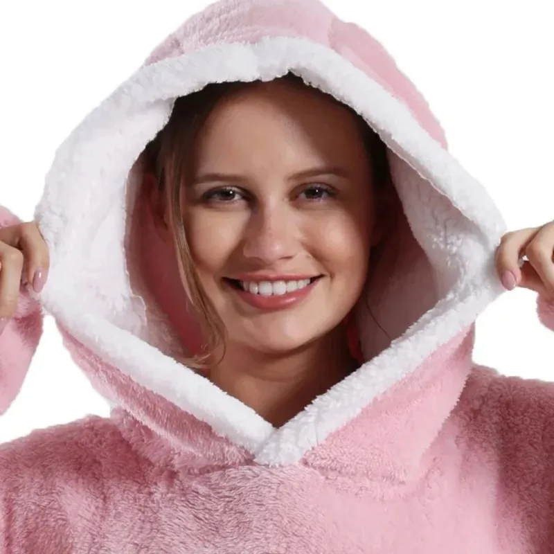 Felpe con cappuccio indossabili extra lunghe invernali Coperta Pullover caldo per adulti Felpa Coperta con cappuccio in pile oversize con maniche Robe