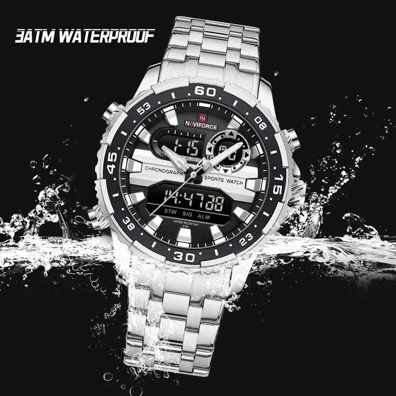 Men's Watches NAVIFORCE Original Trend Brand LCD Display Analog Digital Quartz Man Clock 30m Waterproof Luminous Male Wristwatch