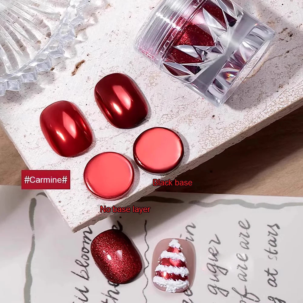 1 جرة عيد الميلاد الأحمر مرآة سحرية كروم مسحوق لتزيين الأظافر المجسم 0.3 جرام فائقة السطوع لامع الأحمر مسمار فرك الغبار #4