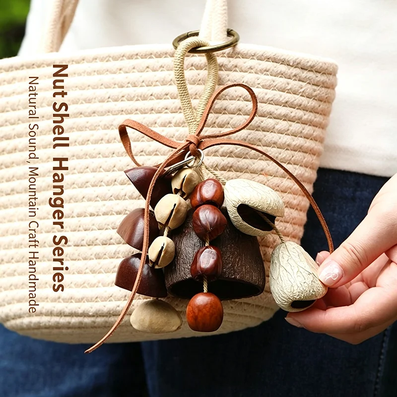 New DIY Shell Wind Chime Kit Natural Nut Shell Hanging Ornament Handmade Craft for Home Decor Bag Backpack Car Keychain Gift