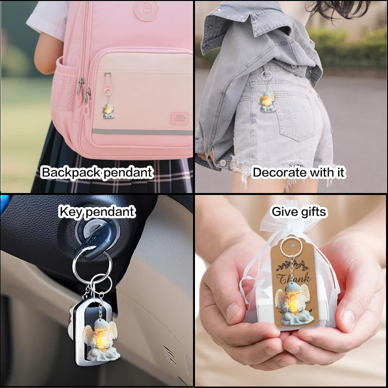 5/10 Sets -15/30 Pcs Wooden Angel Keychain Set, Suitable for Baptism, Communion, Weddings, Birthdays, Party Gifts