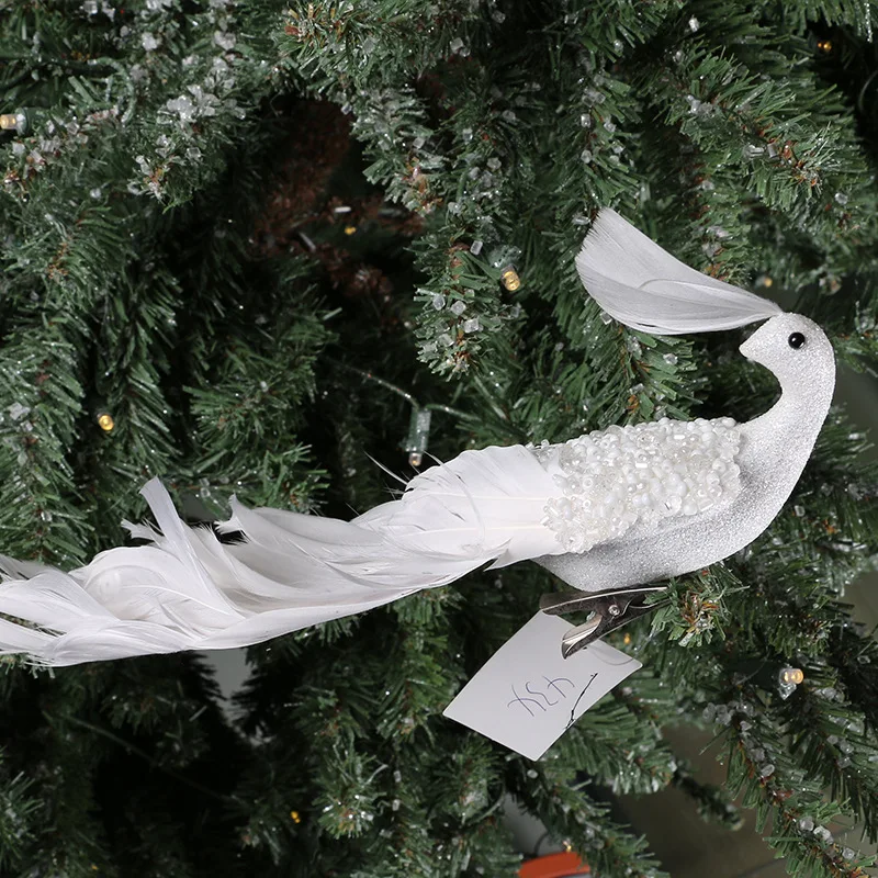 New Christmas decoration simulation three-dimensional white peacock with natural sequins