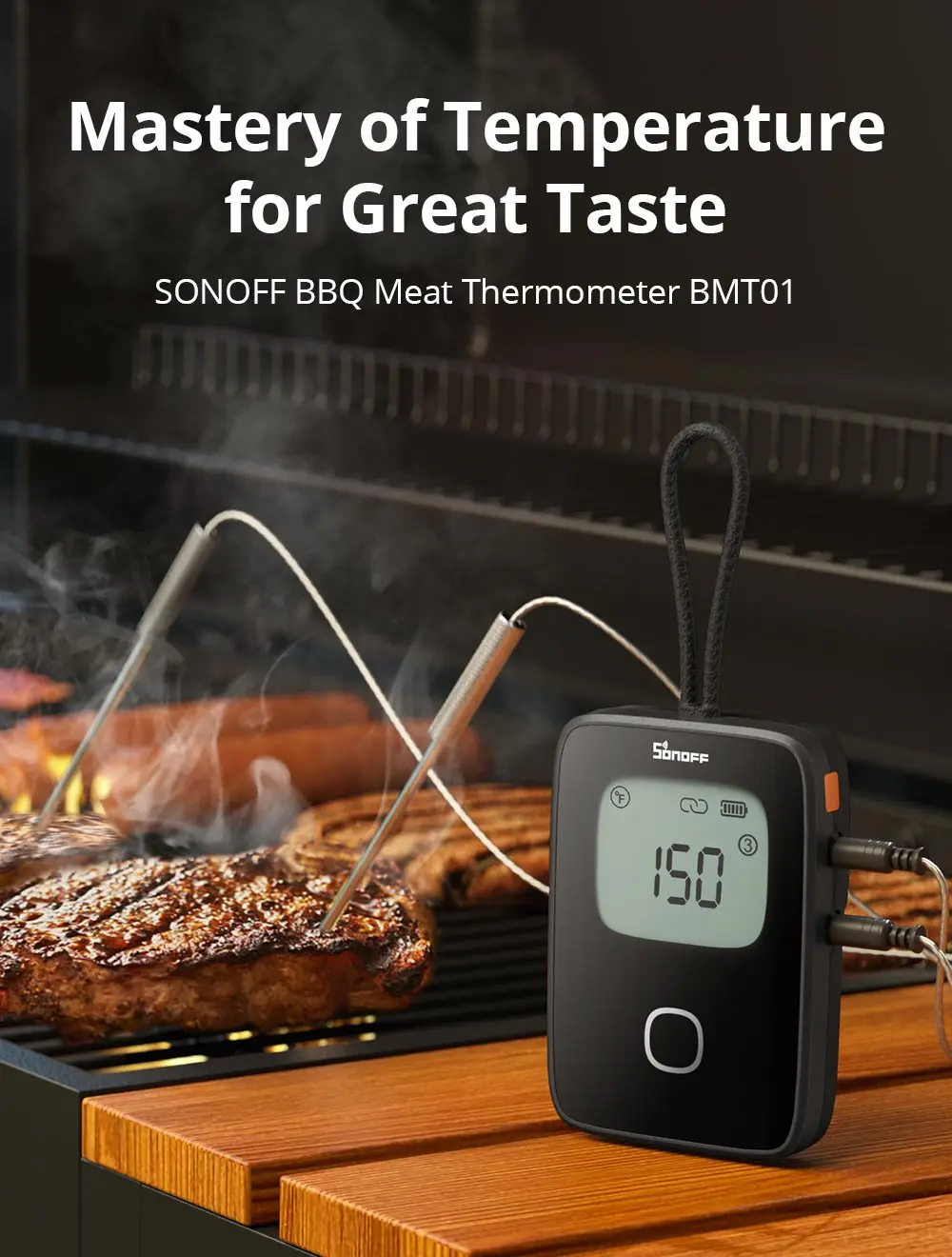 SONOFF BMT01 BBQ Meat Thermometer Grilling Temperature Alerts Barbecue Timer Reminder Remote Monitoring works with eWelink APP