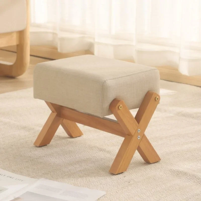 New Arrival New Chinese Style Soft Upholstered Small Shoe Changing Stool, Popular Low Foot Rest Ottoman for Home Entryway Office