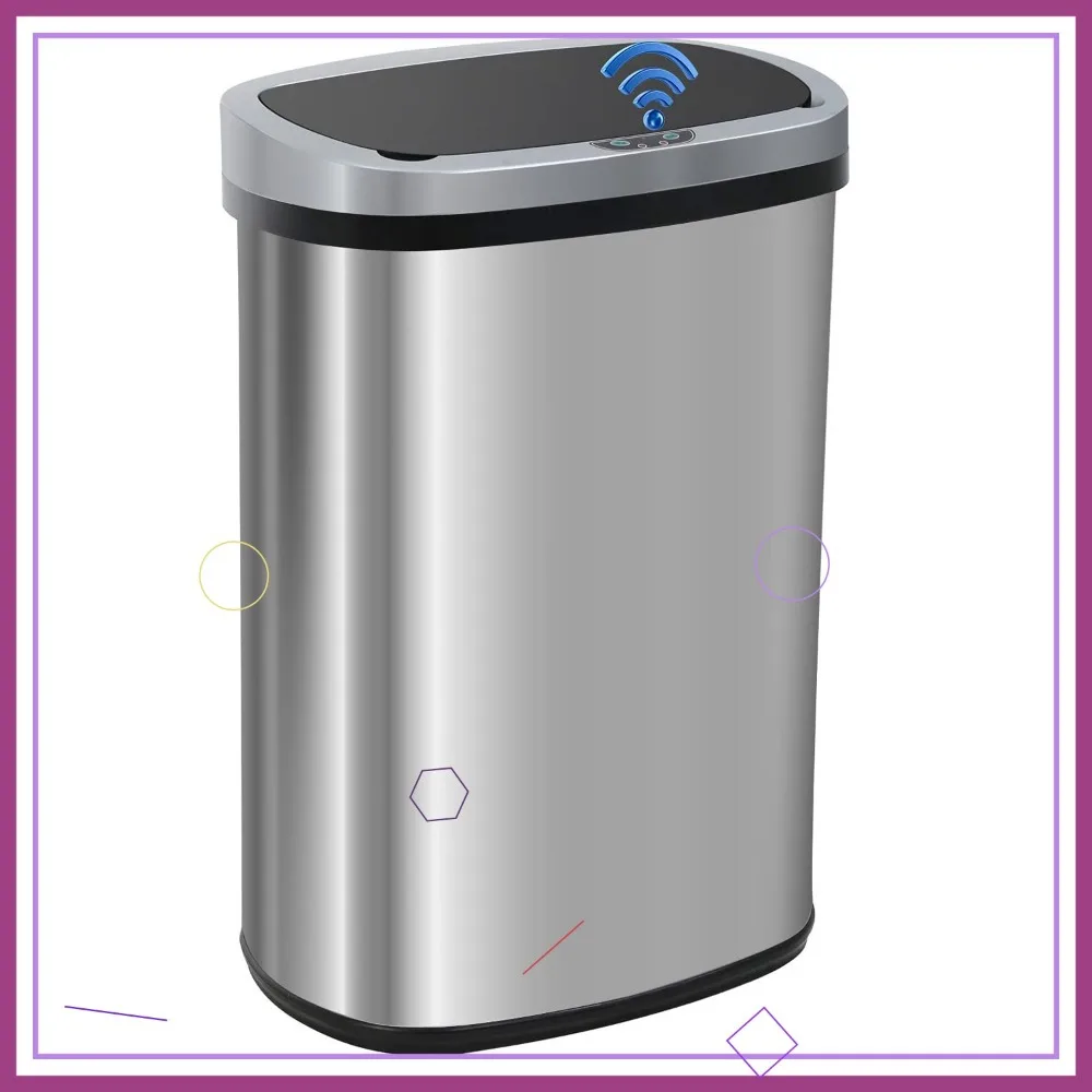 

13 Gallon Automatic Touch-Free Stainless Steel Trash Can for Kitchen Bathroom Office with Lid