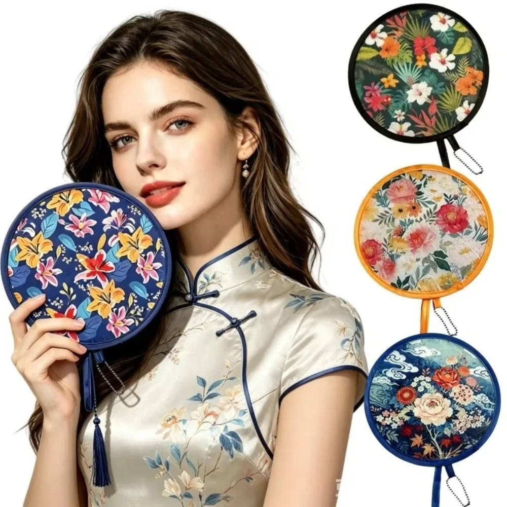 NEW 8 Styles Round Foldable Fan Lightweight with Storage Bags Handheld Folding Fan Portable Cooling Fans Summer Outdoor