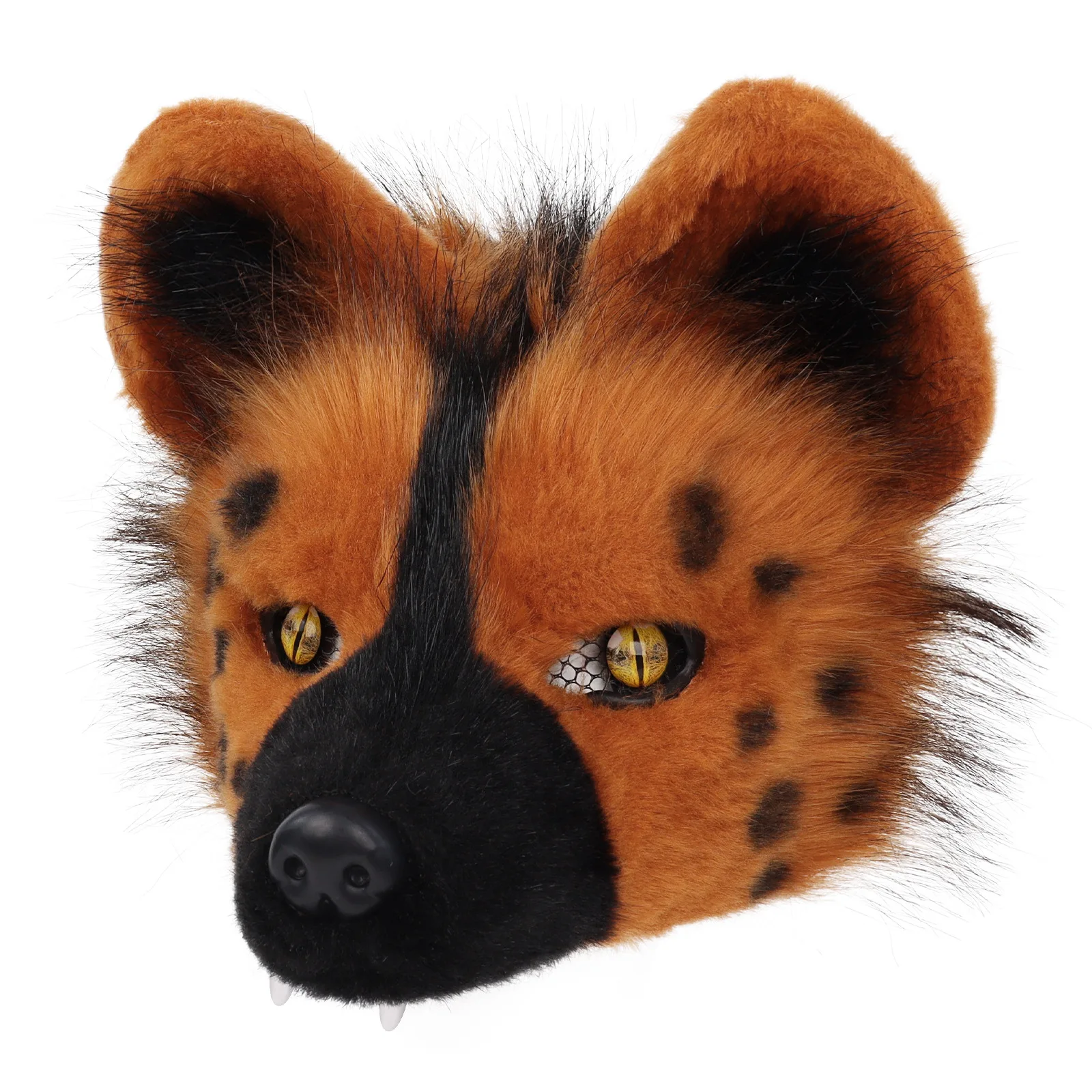 Plush Spotted Hyena Half Face Mask Cosplay Breathable Mesh Eyes Brown Hyena Animal Masks Halloween Carnival Party Costume Props 6