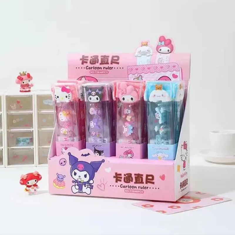 

48pcs/lot Sanrio Melody Kuromi Straight Ruler Cute Cinnamoroll Drawing Bookmark Promotional Stationery Gift School Supplies