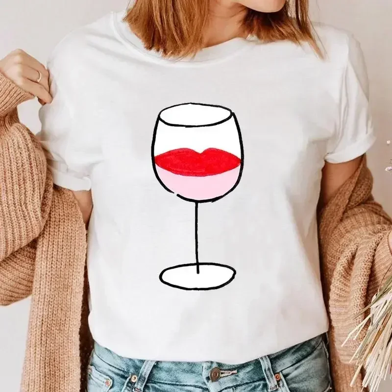 Clothes Ladies Wine New 90s Style Trend Summer Print Tee Clothing T-shirt Women Graphic T Shirt Short Sleeve Cartoon Female Top