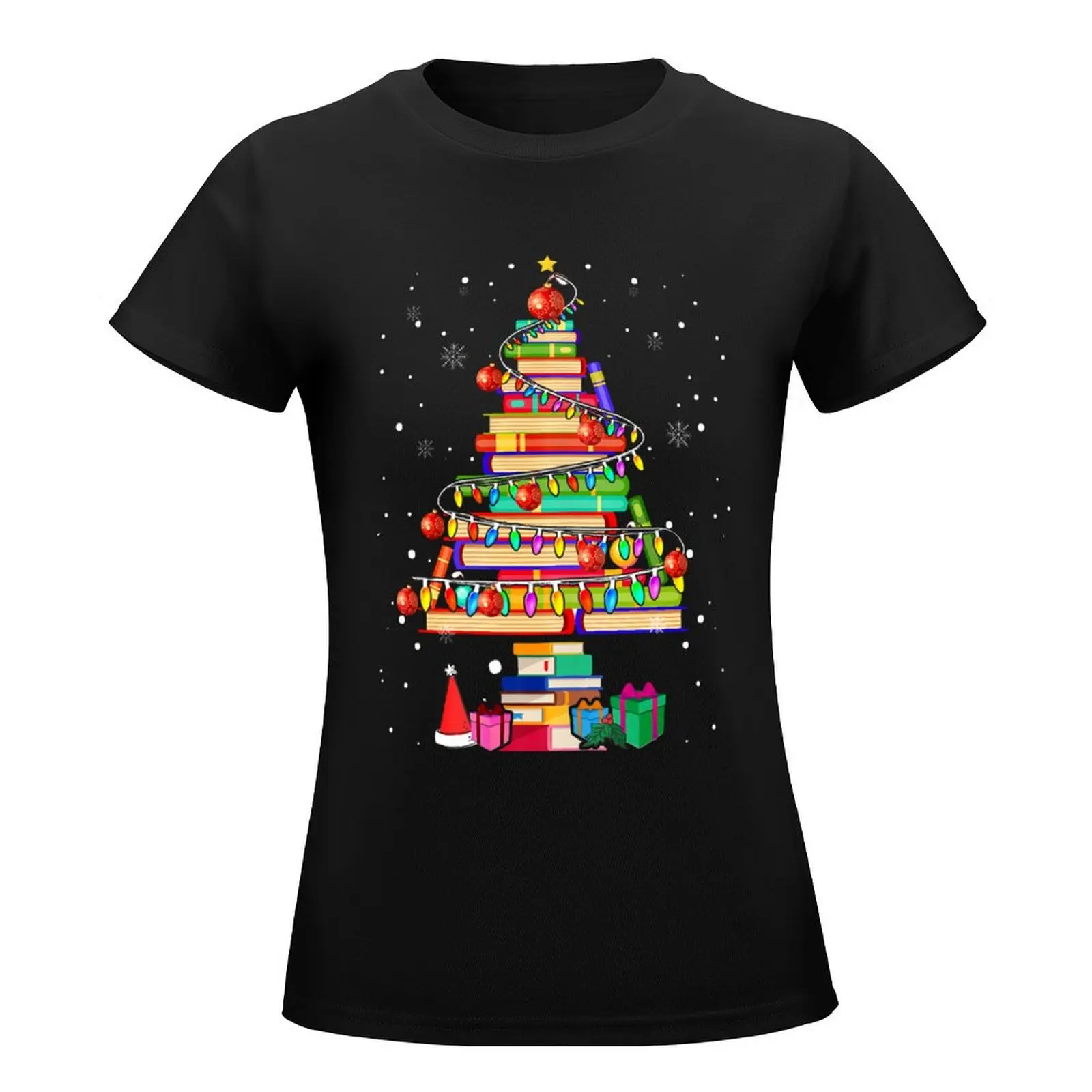 Merry Christmas Library Tree Cute Book Lover Librarian T-Shirt lady clothes Women t shirt