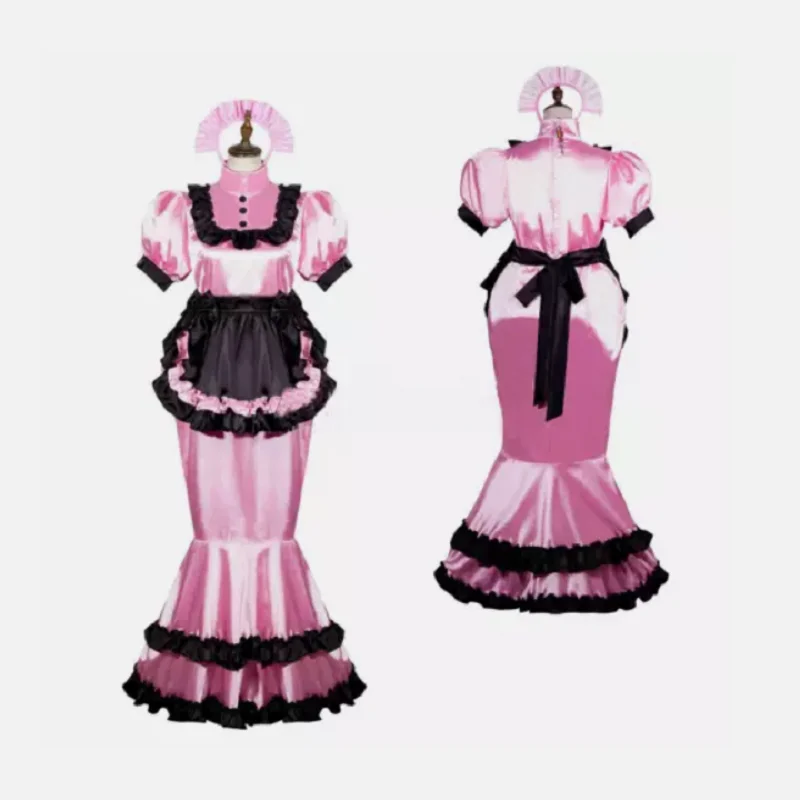 

Sissy Maid Pink Satin fishtail lockable Dress Cosplay Costume Tailor-made