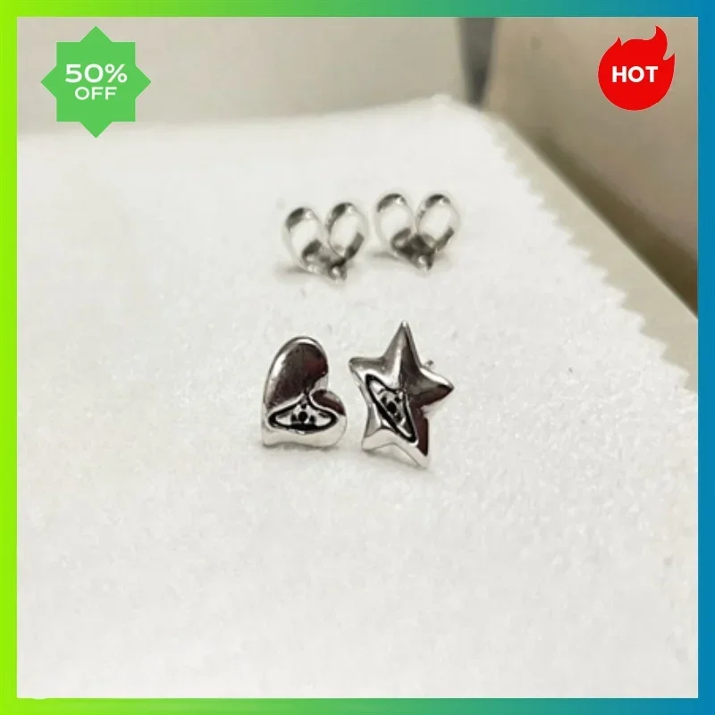 2024 Selling New S925 Silver British Brand Viviann Fashion Women Heart-shaped Saturn Planet Earrings Jewelry Holiday Gifts