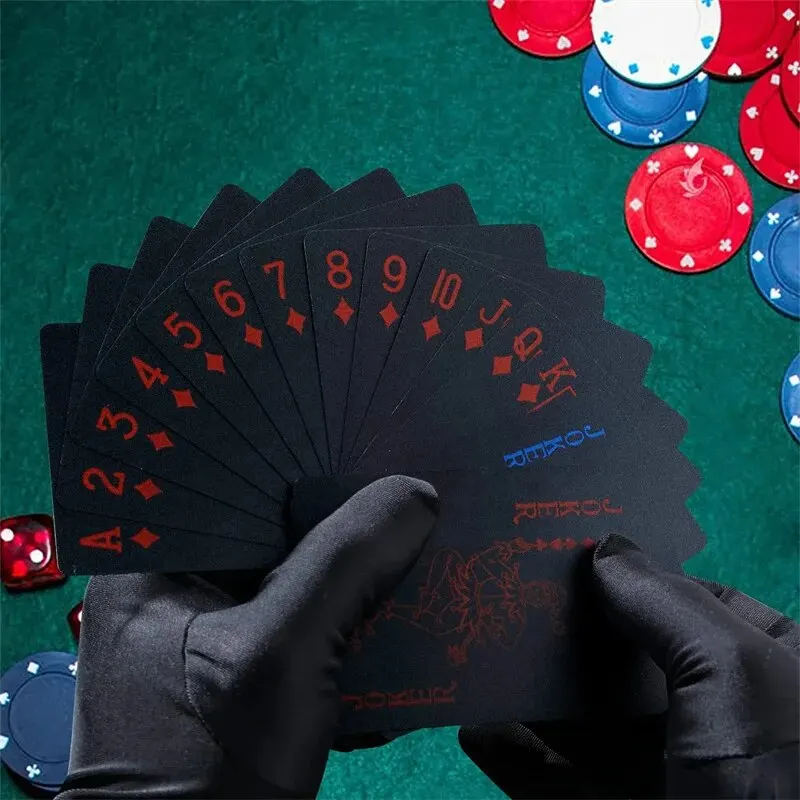 High Quality 1 Set Black Foil Plated Poker Cards Waterproof Playing Card Limited Edition Collection Magic Poker Creative Gift