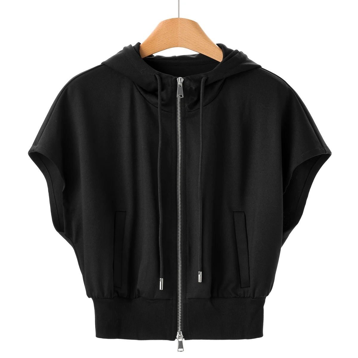 

Autumn Wear 599 Pure Color Hooded Vest with kets Loose ort Sle 47% Rayon 44% Nylon 8% Spandex Blend Ladies Jaet