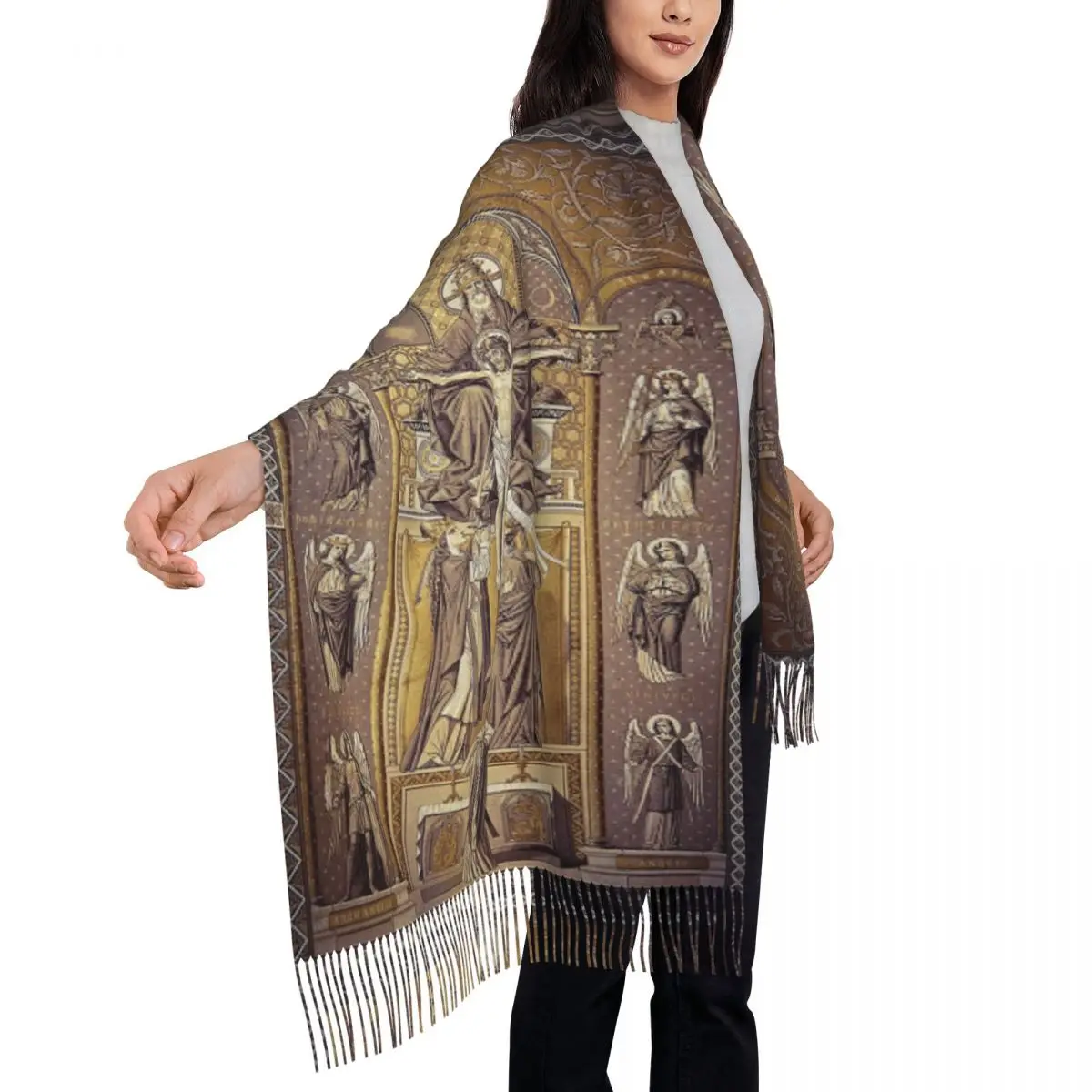 مقبرة متقاطعة كريستيان قديمة في مقبرة الصليب يسوع وشاح شرابة الأوشحة للنساء شالات ويلتف شال خريف وشتاء كبير
