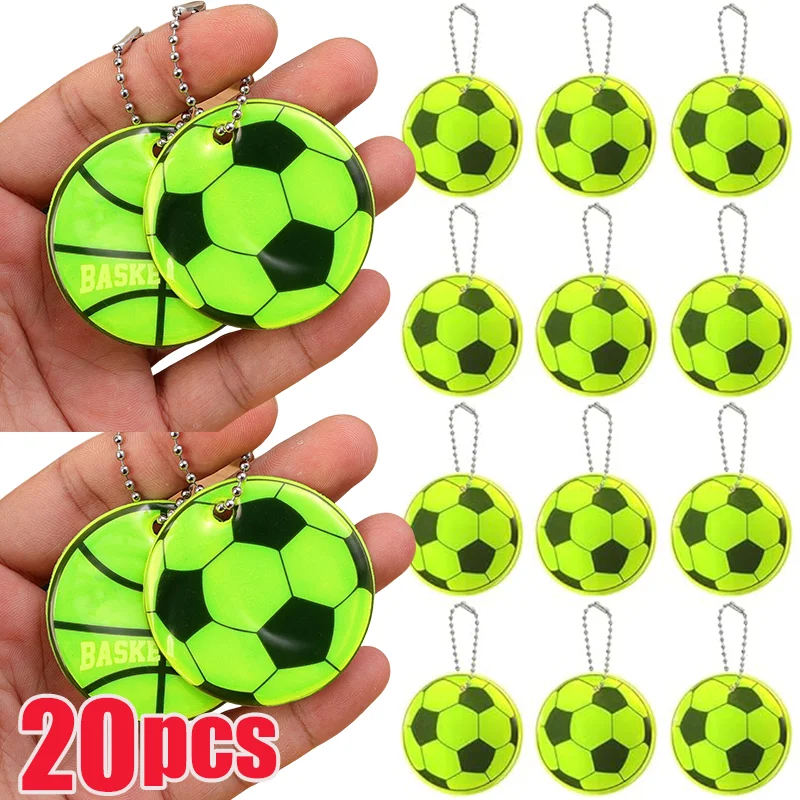 5/20PCS Football Reflective Keychain Women Men Riding Night Running Safe Keychains PVC Warning Backpack Pendants Fashion Gifts