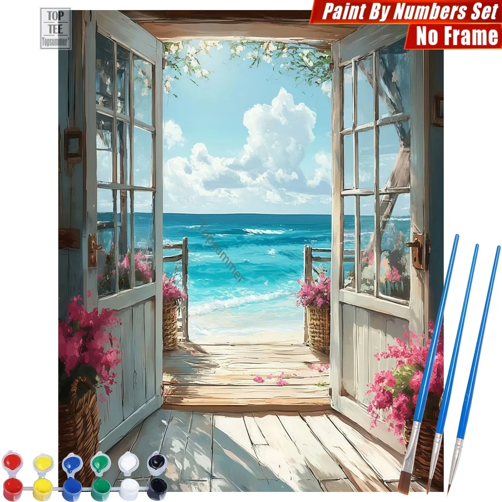 

Набор для рисования по номерам «Открытая деревянная дверь» - Привлекательный цветочный пейзаж на холсте, Новогодний подарок для бабушки